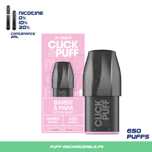 X-bar Click & Puff Goût Milkshake Fraise | Pod Recharge Puff Réutilisable