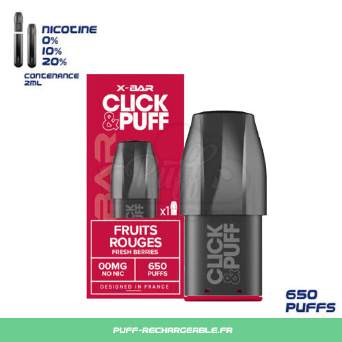 X-bar Click & Puff Goût Milkshake Fraise | Pod Recharge Puff Réutilisable