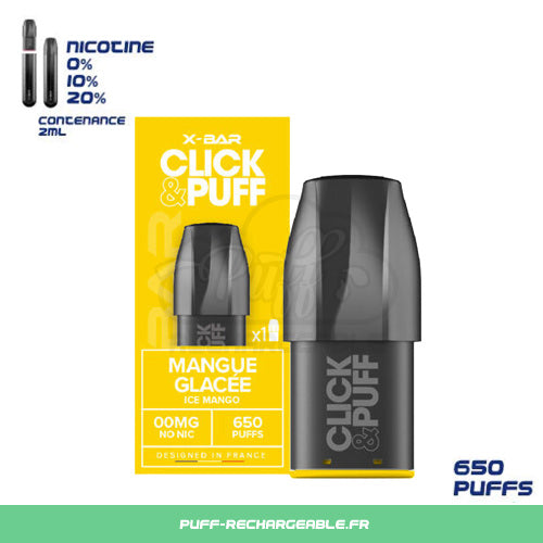 X-bar Click & Puff Goût Milkshake Fraise | Pod Recharge Puff Réutilisable