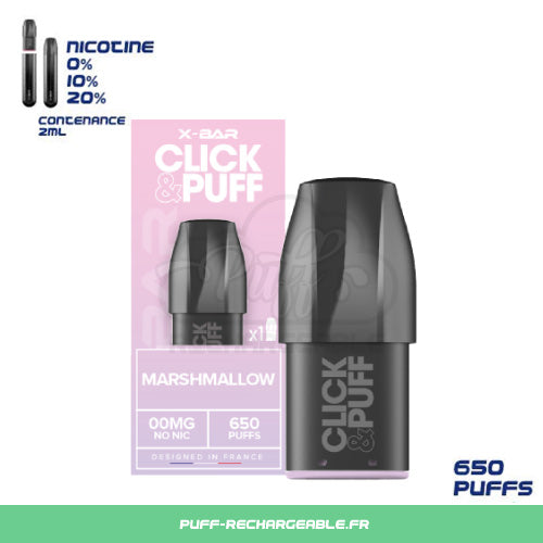 X-bar Click & Puff Goût Milkshake Fraise | Pod Recharge Puff Réutilisable