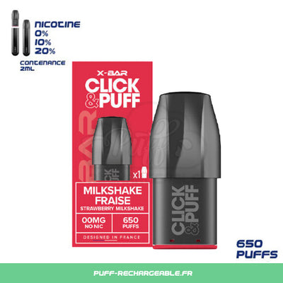 X-bar Click & Puff Goût Milkshake Fraise | Pod Recharge Puff Réutilisable