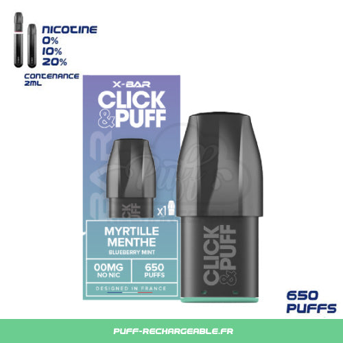 Pods Puff X-Bar Click & Puff | Saveur Myrtille Menthe