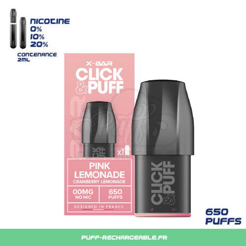 X-bar Click & Puff Goût Milkshake Fraise | Pod Recharge Puff Réutilisable