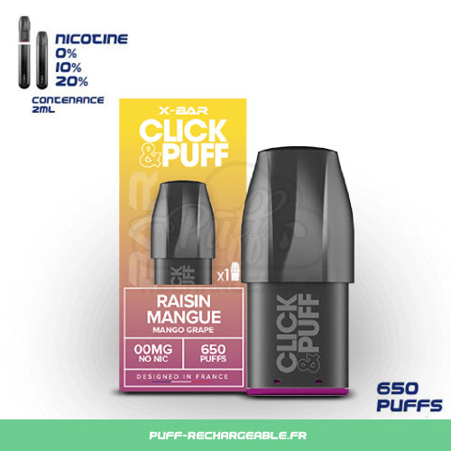 X-bar Click & Puff Goût Milkshake Fraise | Pod Recharge Puff Réutilisable