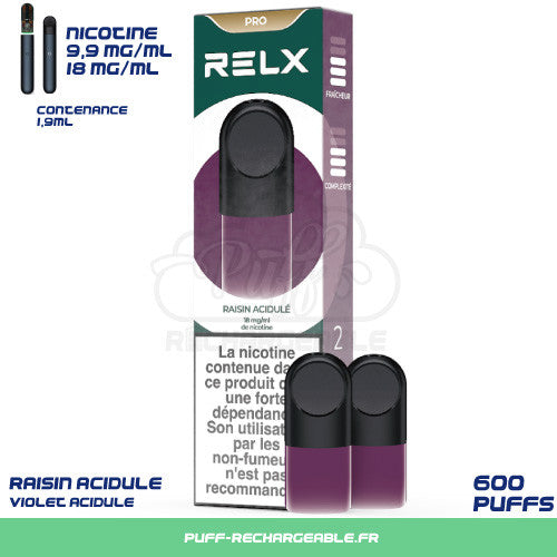 Relx pod raisin, relx violet, relx recharge raisin acidulé, Relx pro pré-remplis